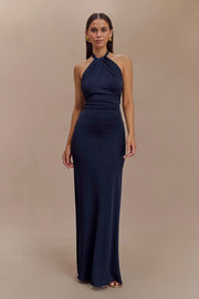 Rhiana | Elegant Halter Dress - Navy Blue
