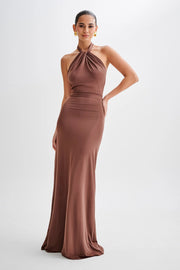 Rhiana | Elegant Halter Dress - Chocolate