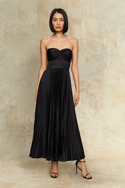 Lena | Strapless Pleated Maxi Dress - Black