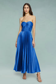 Lena | Strapless Pleated Maxi Dress - Blue