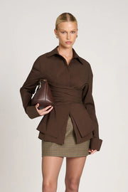 Scarlett | Tailored Wrap Shirt - Brown