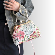 Rose Pearl Clutch | Vintage Shoulder Bag with Floral Print