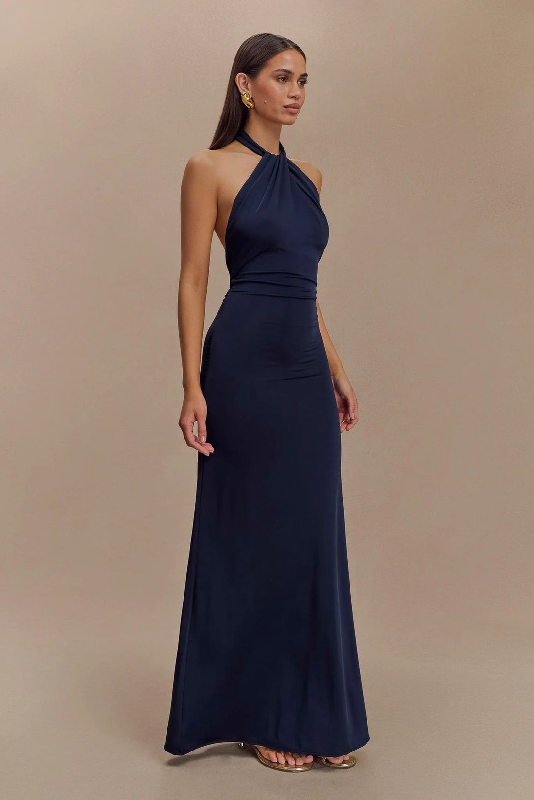 Rhiana | Elegant Halter Dress - Navy Blue