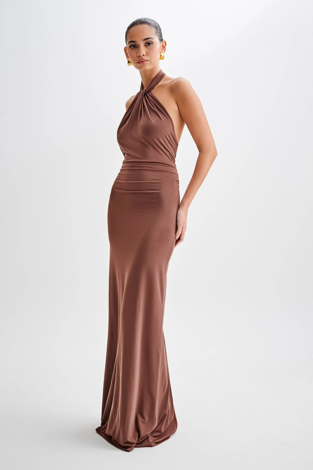 Rhiana | Elegant Halter Dress - Chocolate
