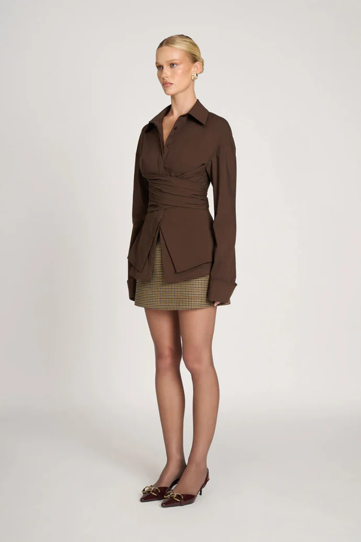 Scarlett | Tailored Wrap Shirt - Brown