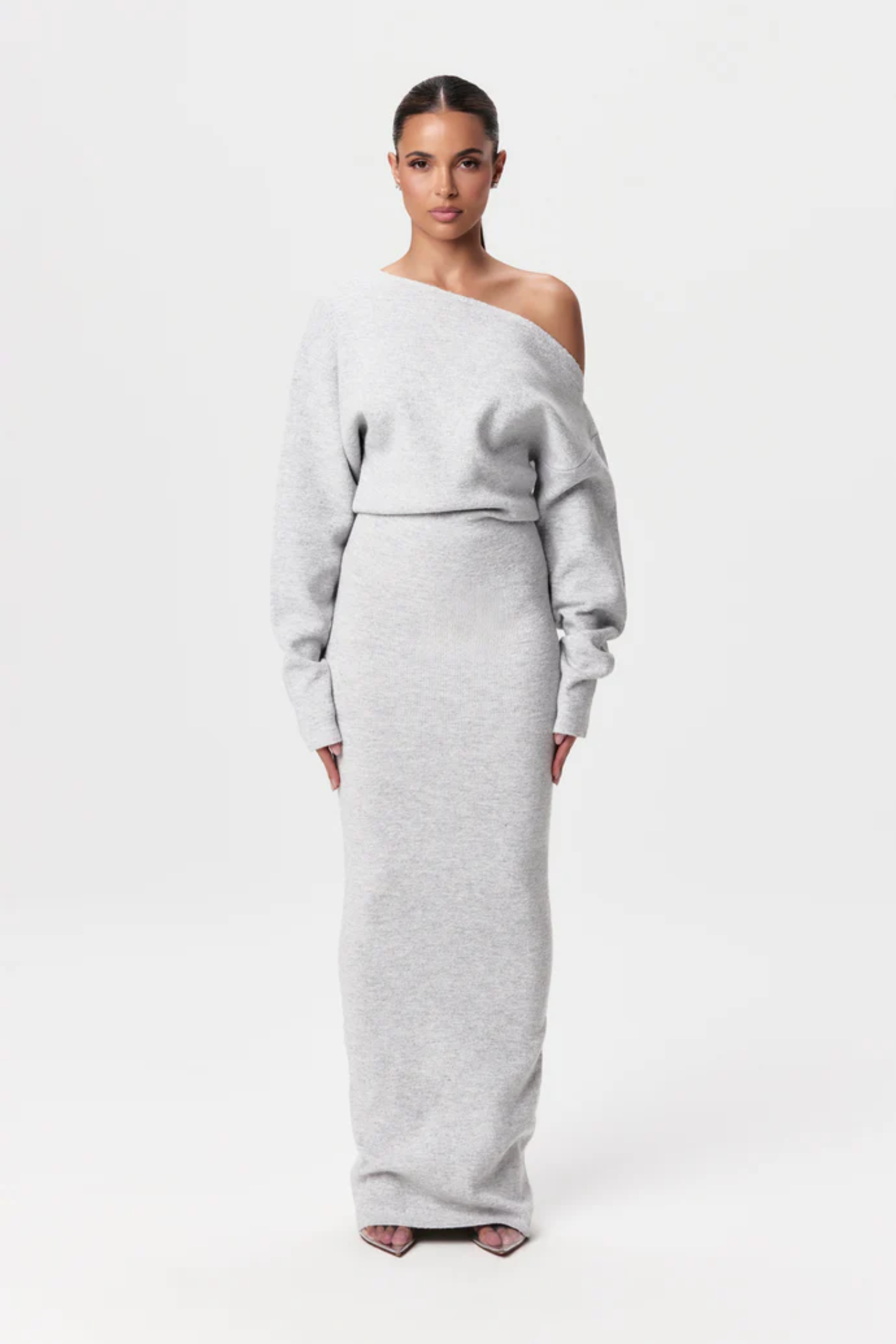Natalie | Soft Ribbed Knit Dress - Gray