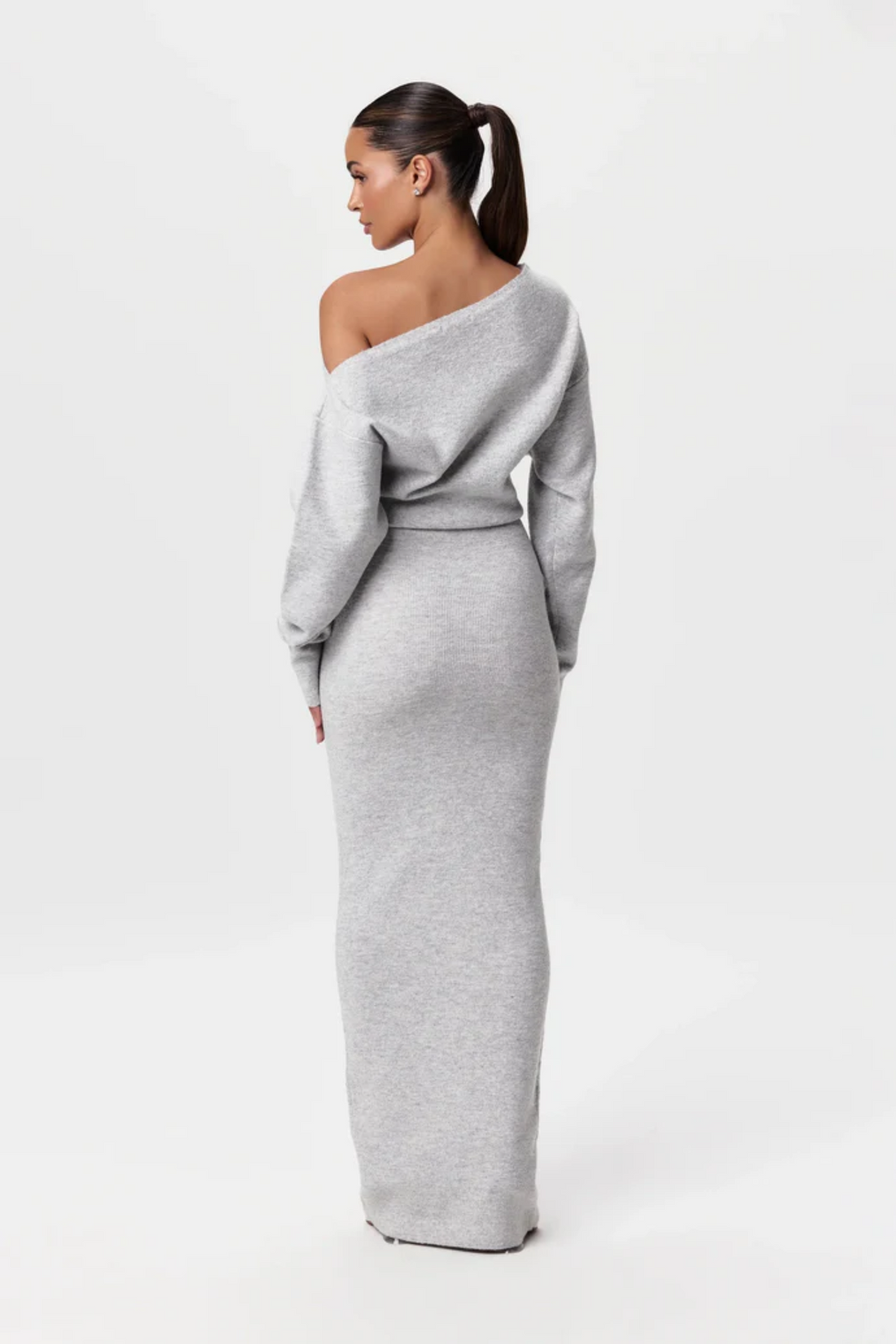 Natalie | Soft Ribbed Knit Dress - Gray