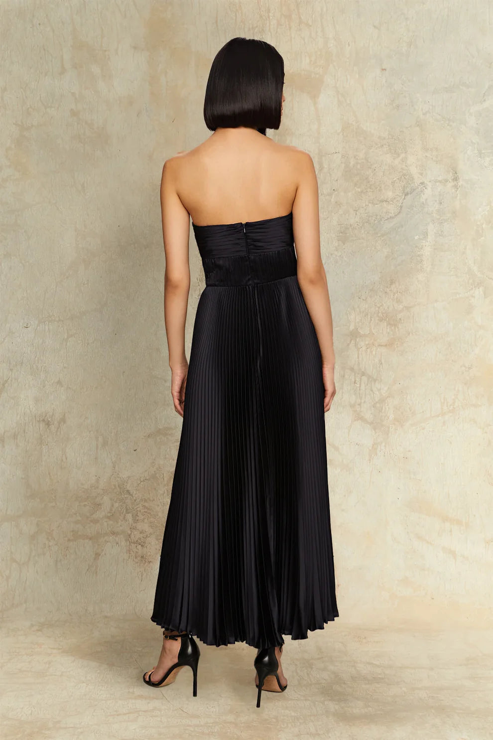 Lena | Strapless Pleated Maxi Dress - Black
