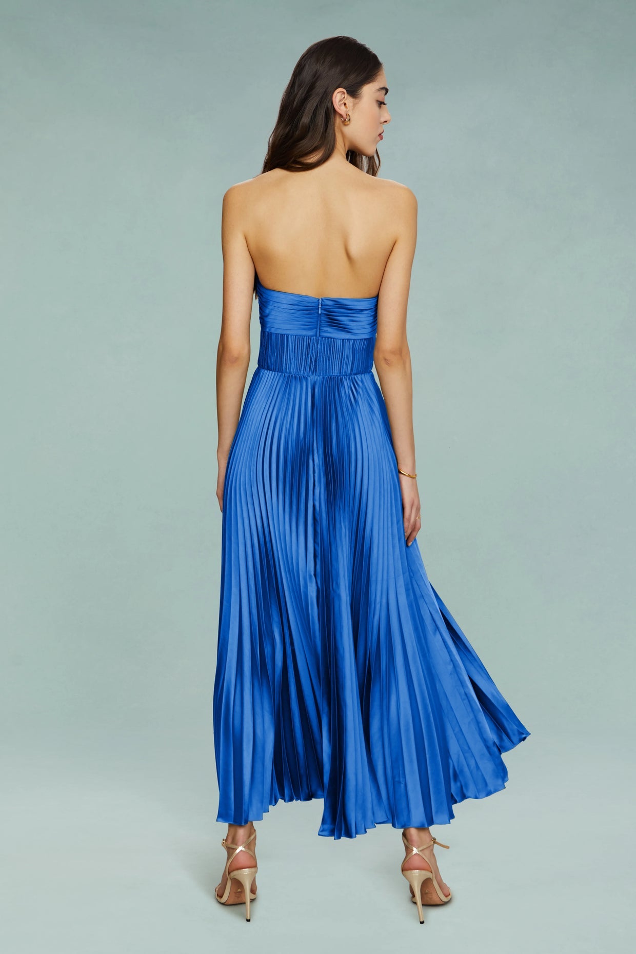 Lena | Strapless Pleated Maxi Dress - Blue