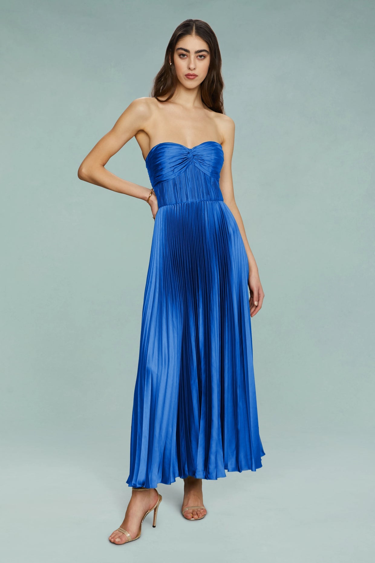 Lena | Strapless Pleated Maxi Dress - Blue