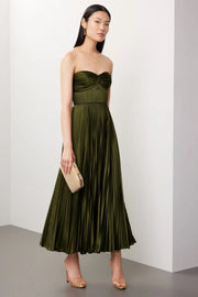 Lena | Strapless Pleated Maxi Dress - Olive