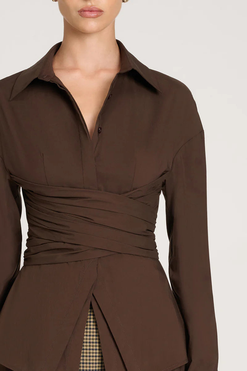 Scarlett | Tailored Wrap Shirt - Brown