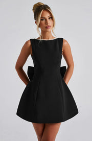Ylona | Pearl-Tie Dress - Black