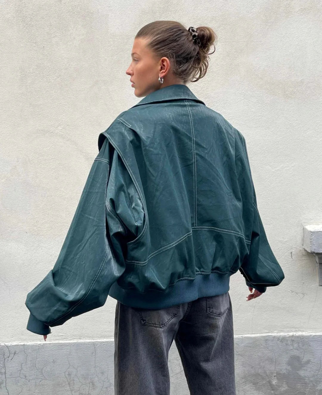 Jayla - Oversized Leather Zipper Jacket