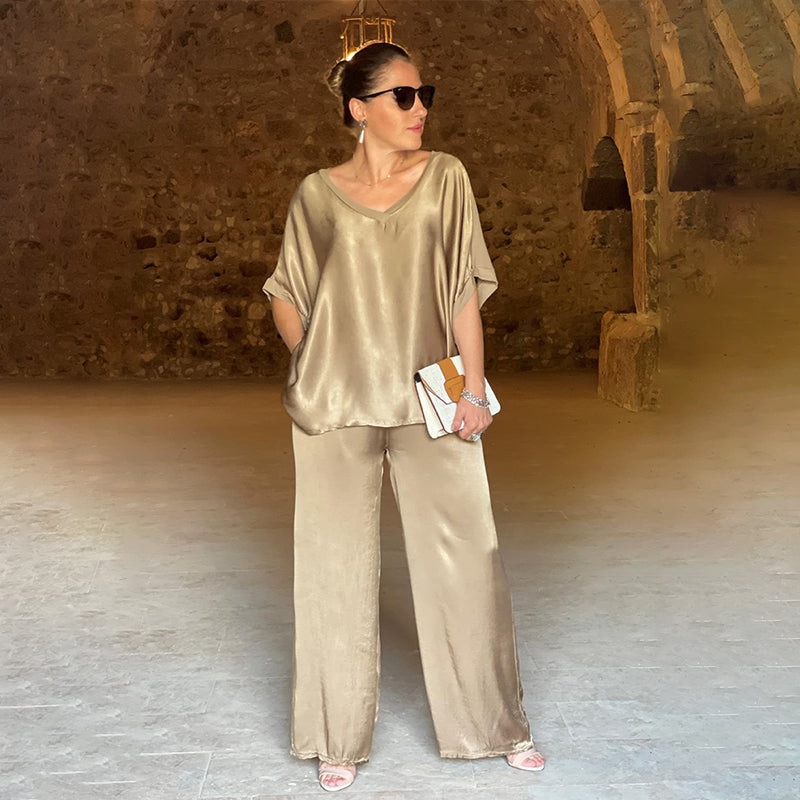 🔥 Offerta limitata nel tempo 50% di sconto💃 Set due pezzi lucido con scollo a V oversize