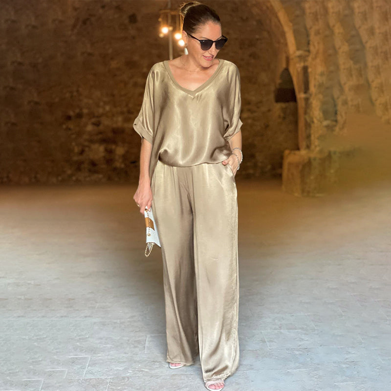 🔥 Offerta limitata nel tempo 50% di sconto💃 Set due pezzi lucido con scollo a V oversize