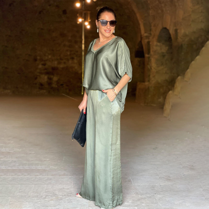 🔥 Offerta limitata nel tempo 50% di sconto💃 Set due pezzi lucido con scollo a V oversize