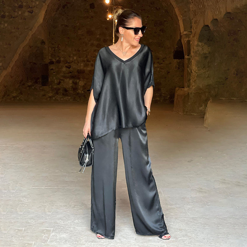 🔥 Offerta limitata nel tempo 50% di sconto💃 Set due pezzi lucido con scollo a V oversize