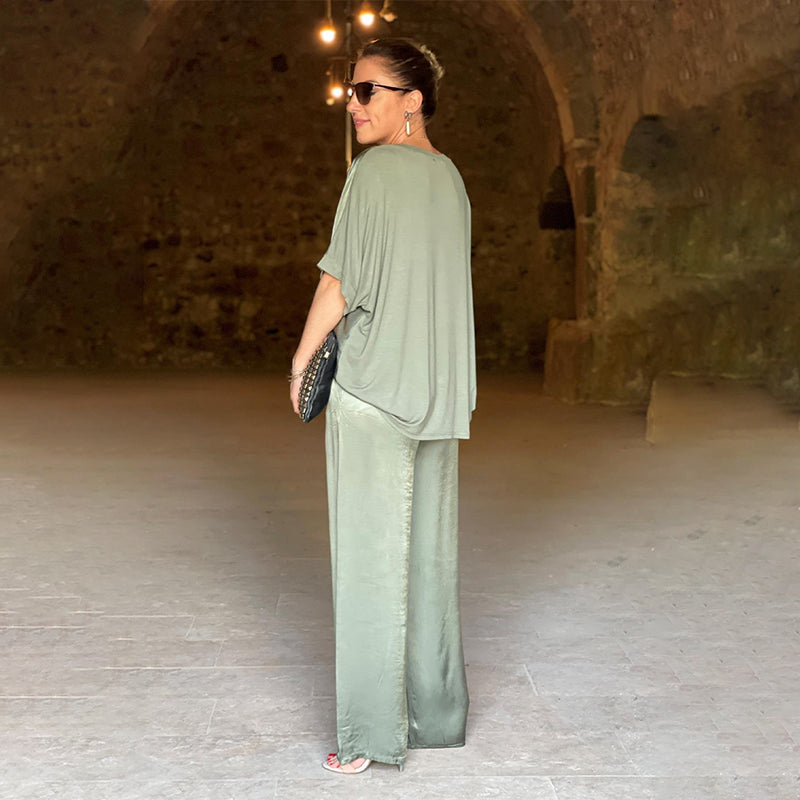 🔥 Offerta limitata nel tempo 50% di sconto💃 Set due pezzi lucido con scollo a V oversize