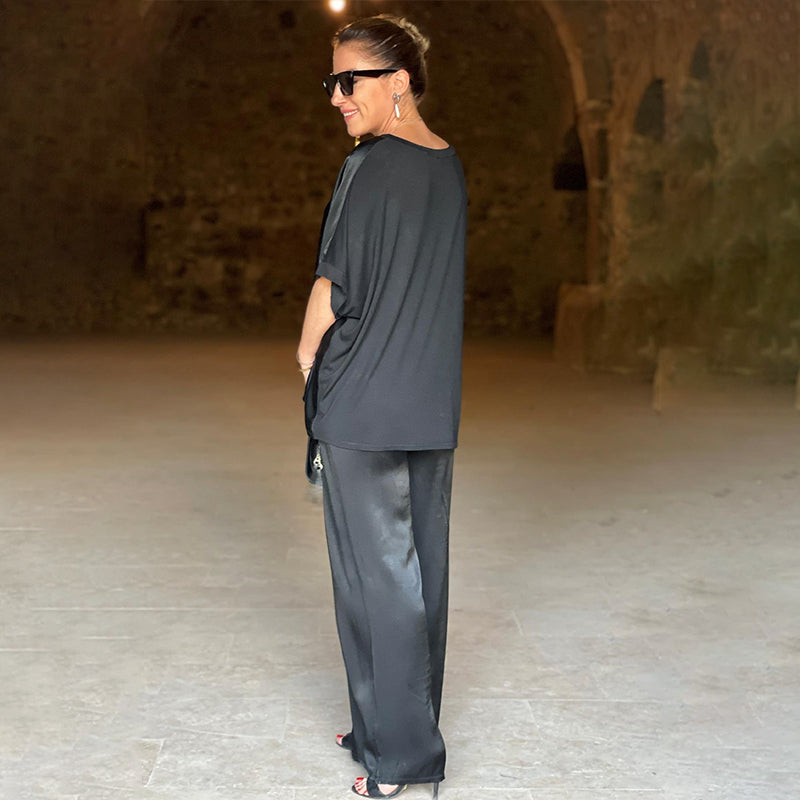 🔥 Offerta limitata nel tempo 50% di sconto💃 Set due pezzi lucido con scollo a V oversize